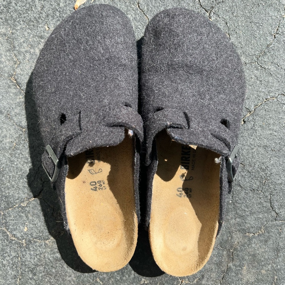 Birkenstock Boston Anthracite Wool Clogs
